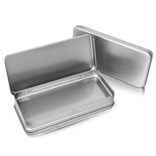 HORNET 3 Pack Metal Tin Box with Lid, Metal Rectangular Tins With Hinged Lid, Portable Storage Box Containers, for Storage Drawing Pin Candies Jewelry Crafts (7.7 x 3.6 x 0.8 Inches)