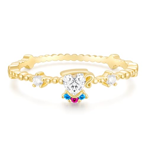 Mameloly 1mm 14K Gold Plated CZ Wedding Bands for Women Dainty Heart Stackable Thin Dot Ring Cubic Zirconia Engagement Rings for Her Size 4-10