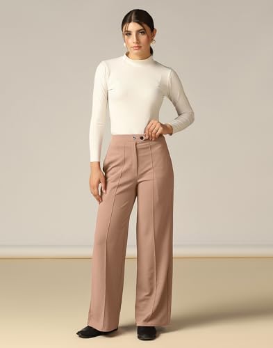 Image of SIRIL Women's Polyester Solid Regular Fit Trouser Pant for Office, College & Events Formal Casual Daily Use