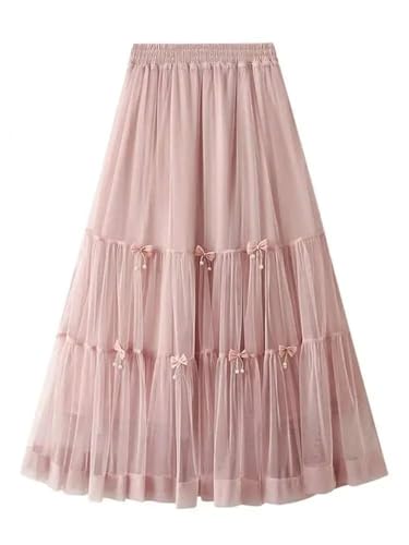 Women's Midi Skirt Vintage Wedding High Waist Solid Stitching Bow Tulle Layered Party Long Skirts2