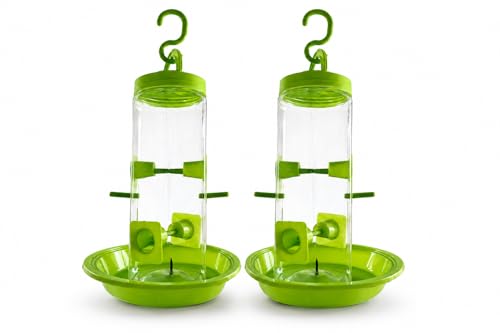 Image of PuraMart Hanging Bird Feeder for Garden, Balcony (1 Litre) | Bird Food Dispenser | 4 Feeding Ports | 360 Perch | Weatherproof Bird Feeding Station | Indoor & Outdoor Use (Feeder(Pack of 2))