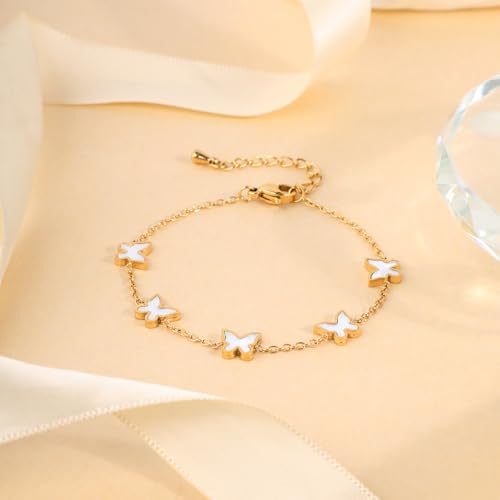 Image of 18K Gold Plated Stainless Steel Dainty Charms Colorful Crystal Birthstone Bracelet Minimalist Cute Jewelry for Women