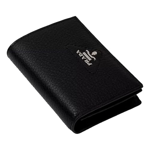 Prada Womens Nero Black Vitello Daino Silver Triangle Logo Small Wallet Zipper Coin Pouch 1MV021