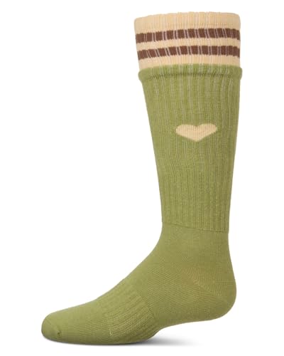 MeMoi Girls Ribbed Cotton Blend Heart and Stripes Knee Sock