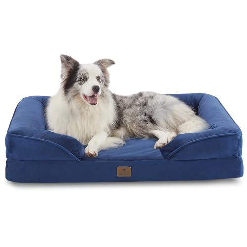 Bedfolks Orthopedic Dog Bed, Big Waterproof Dog Sofa Bed for Large Dogs, Egg Foam Pet Couch Bed with Removable Washable Cover and Nonslip Bottom, Navy Blue