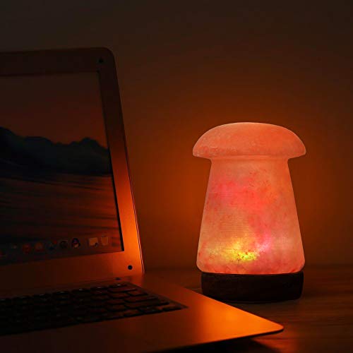 ApexGlobal Himalayan USB Salt Lamp Mushroom Shape in Multi Color Changing, 3 Watts LED Bulb and Wood Base, Handcraft Natural Salt Lamp for Best Gift, (6 inches, 2 lbs) Unique Gift Idea