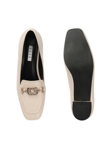 Image of ELLE Women's Square Toe Block Heels Slip-On Pumps with Buckle Detail