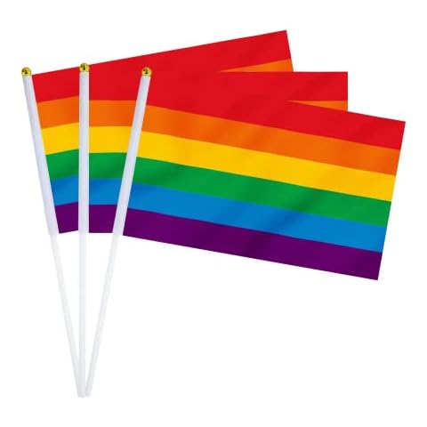 mflagperft Rainbow Pride Flag Decorations Hand Held Small LGBTQ Gay Lesbian Bisexual Pansexual Transgender Mini Pride Month Flags on Stick 8.2x5.5 Inch Outdoor Decor 12 Pack (Rainbow Handheld Flag) Cover