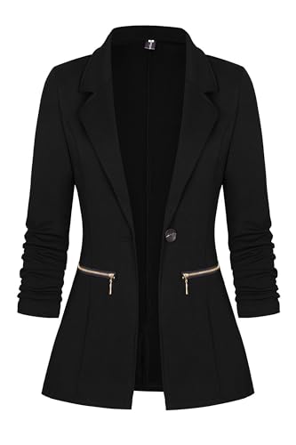 Genhoo Women's Black Blazers Casual Work Office Suit Jackets Blazers Black XXXL