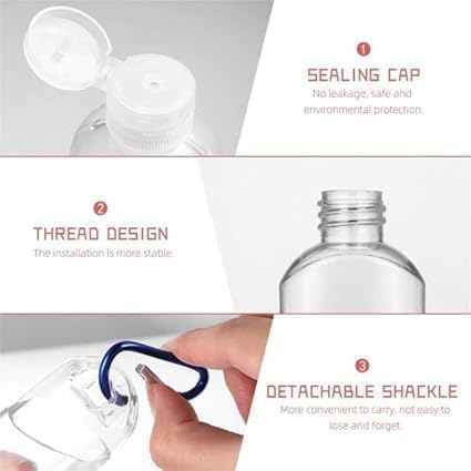 3 botellas portátiles transparentes para llavero de salsa picante, mini recipientes de viaje recargables de 2 oz/1.7 fl oz para salsa de tomate y salsa de soja y salsa, llaveros de especias 4