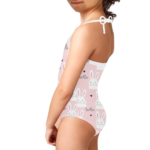 Image of KiuLoam Cute Bunny Rabbit Girls One-Piece Swimsuit Quick Dry Beach Swim Bathing Suit for 3-8 Years Little Girls