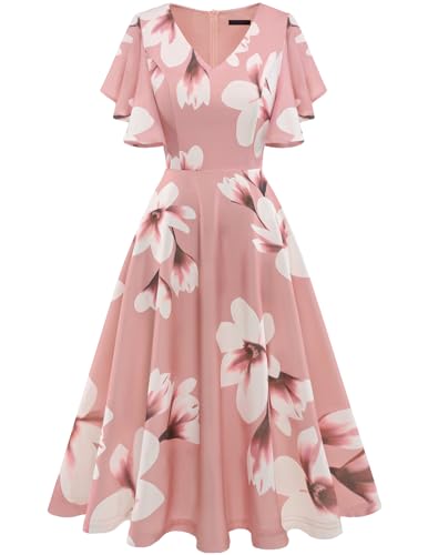 Image of Bridesmay Women's Formal Wedding Guest Dress for Women 2026 Short Sleeve Fit and Flare Tea Party Dresses