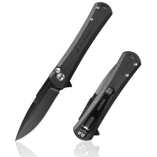 FLISSA Folding Pocket Knife, 4.5" G10 Handle EDC Knife with D2 Steel Blade, Button Lock and Pocket Clip, Camping Knives for Men Women, Uesd for Outdoor, Survival and Camping (Black) Button L