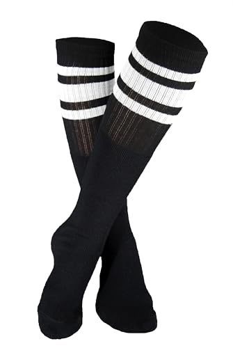 Basket Sportsocken Frottee 60cm Lange Retro Kniestrümpfe Overknee Socken für Damen Herren Kinder Klassische gestreifte Sport Socken Weiß mit Streifen Bequem & Atmungsaktiv (Weiße Streifen)