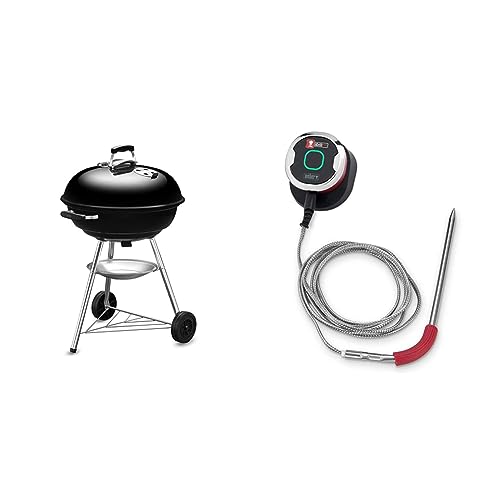 Weber(ウェーバー) バーベキュー コンロ 直径57cm コンパクトケトル 炭 キャンプ 10-12人用 【日本正規品10年保証】1321308 / 温度計付き 1321308 黒 57cm&バーベキュー コンロ 用 スマートデバイス iGrill M