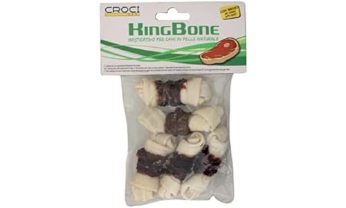 Croci BBQ - Ossa con carne di Manzo, Snack premio masticativo per cani in pelle bovina naturale, dental stick per la pulizia dei denti, 6 cm - 5 pz