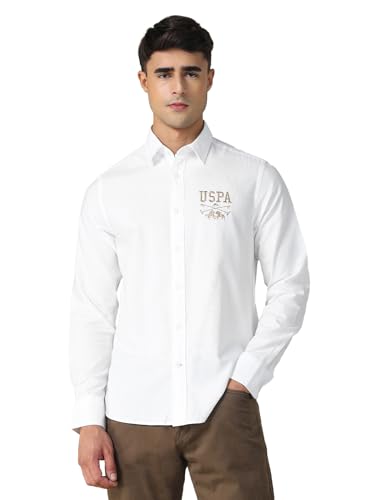 Image of U.S. Polo ASSN. Solid Tailored Fit Shirt for Men - 100% Cotton, Breathable & Comfortable, Full Sleeves Casual Shirt for Men