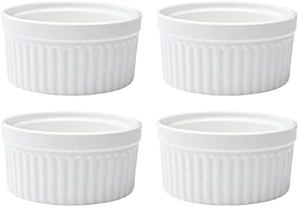 Vikko White Ramekin, Set of 4 Fine Porcelain Ramekins, Stackable 4 Inch Bowls, 7 Ounce Dips Dish, Dishwasher Safe