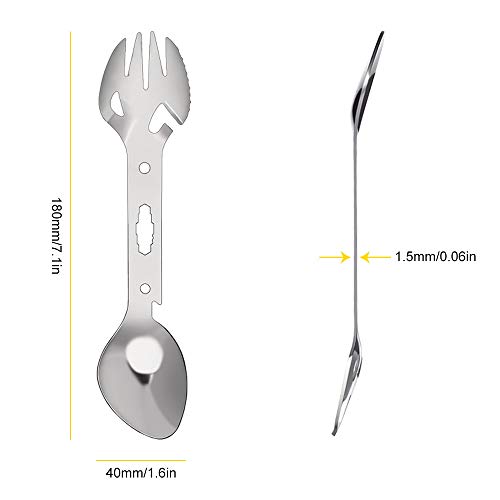 Sporks ao ar livre, Andoer 6 PCS Multifuncionais para camping Sporks de aço inoxidável Funcional ao