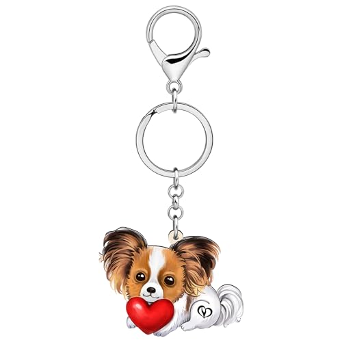 DALANE Acryl Papillon Hund Schlüsselanhänger Welpe Haustiere Schmuck Geschenke für Frauen Damen Mädchen Kinder Auto Schlüsselring Brieftasche Zubehör (Kaffee)