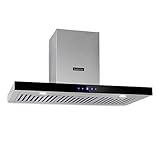 Klarstein Corvette Americana - Dunstabzugshaube, 90 cm, EEK B, 584 m³/h, Touch-Bedienfeld, LED-Beleuchtung, Baffle-Filter aus Edelstahl, Abluft oder Umluft, Wandhaube, Edelstahl-Glas-Mix, schwarz