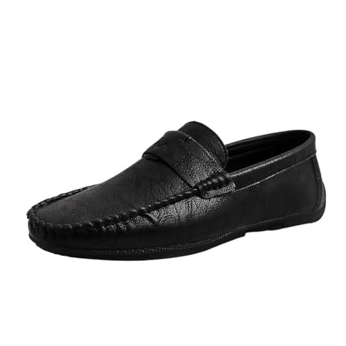 Loafers Shoes for Men Solid Color Round Toe Vegan Leather Comfortable Flexible Anti-Slip Walking Party Slip On
