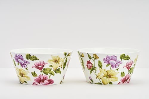 Image of GOLDEN QUEEN'S Handcrafted Bowls for Serving Snacks, Meals, Salads, and Noodles | Set of 2 | Microwave Safe | 5 Inch Wide - Floral Harmony