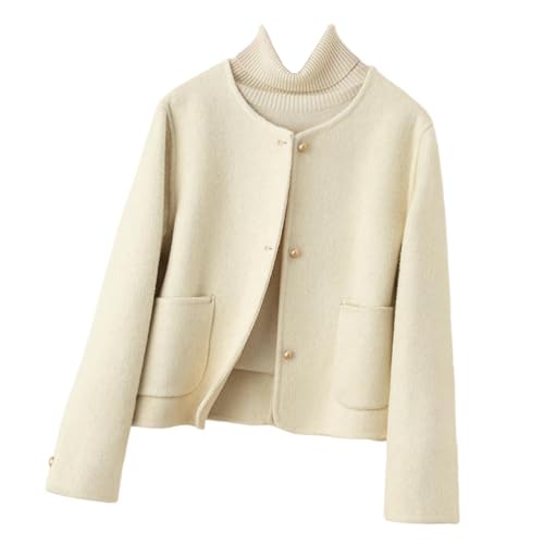 Veste cachemire blanc col rond femme en tweed double face