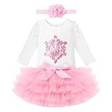 First Birthday Outfit Girl: Winter Onederland 1st Birthday Toddler Cake Smash Photoshoot Snowflake Lace Romper Tutu Diaper Skirt Headband Princess Christmas Party Decorations Pink 12-18 Months