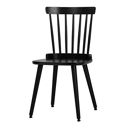 RêveLife Windsor Dining Chair Set of 6 Farmhouse Solid Wood Spindle Back Side Chair Mid-Century Modern Black Armless Kitchen Chair for Dining Living Room Farmhouse Restaurant