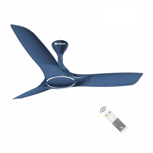 Havells Stealth Air BLDC 1200mm Ceiling Fan| Upto 55% Energy Saving| Silent & Premium| 5 stars Rating| 100% Copper Motor| RF Remote, Memory Backup, Timer| (Indigo Blue, Pack Of 1)