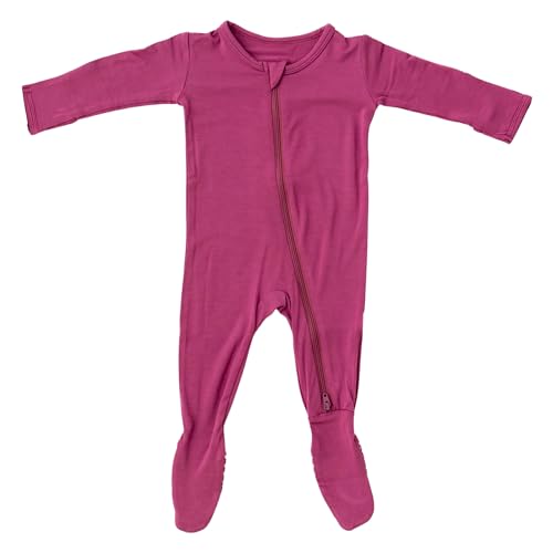 Image of Bamboo Little Soft Baby Footie Pajamas, Baby Clothes, Newborn Sleepers, 95% Viscose and 5% Spandex, Plum, 0-3 Months