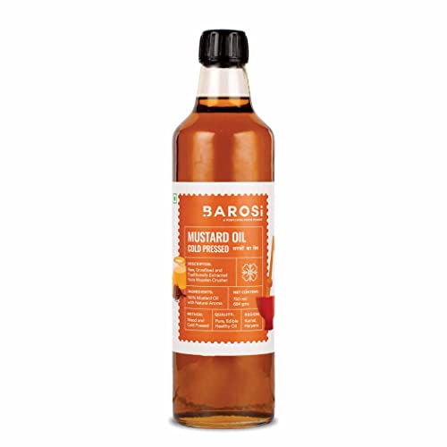 Image of Barosi Kachi Ghani Mustard Oil 750ml | Pure & Natural Cold Pressed Mustard Oil (Sarso Tel) | Traditionally Extracted from Wooden Crusher | Glass Bottle Packaging