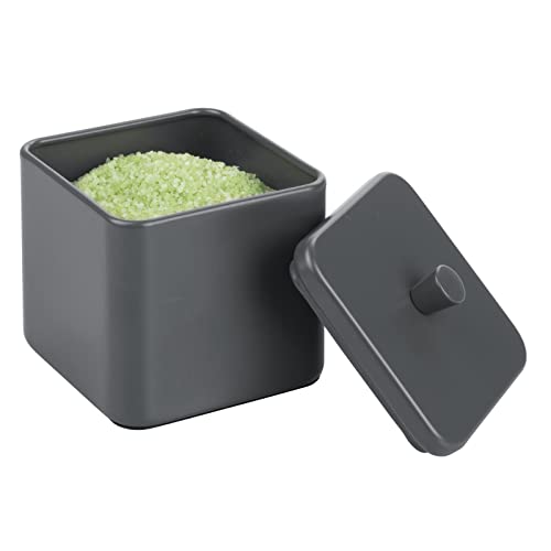 Mdesign Small Metal Square Bathroom Apothecary Storage Organizer Canister Jars With Lid - Organization Holders For Vanity, Makeup Tables - Unity Collection - 2 Pack - Matte Slate Gray #TOP6