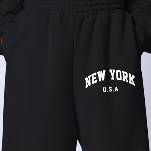 KEEVICI Cute Girls Graphic Sweatsuit 2 Piece Set New York USA Sweat Set Preppy Jogger Set Kids Cotton Letter Tracksuit4