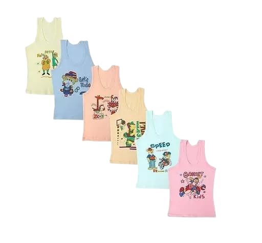 Bornlov Soft Cotton Printed Vest for Baby Kids, Sleeveless Innerwear, Undershirt Sando, Baniyan, Printed Camisole, Summer Innerwear Cotton Vest – |(Multicolor) (Pack 6)