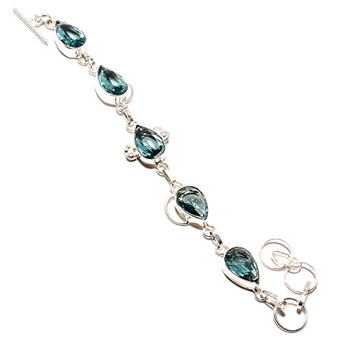 Topaze bleue bracelet réglable argent 925 bijou élégant pour style bohème chic