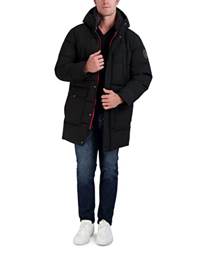 Image of HFX Men's Water Resistant Jacket Long Sleeve Zip Up Heavyweight Hood Quilted Stretch Parka Coat