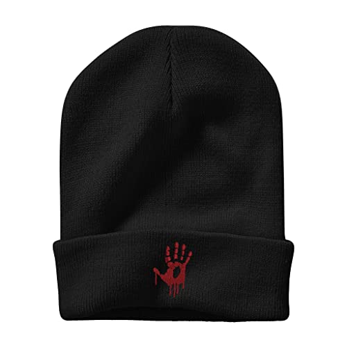 Image of Embroidery Goth Beanie Knit Hats for Men & Women, Embroidery Winter Hats Skull Cap