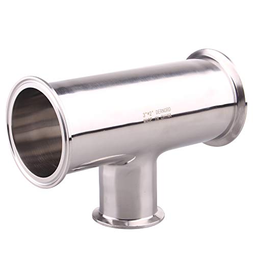 Image of DERNORD Reducing Clamp Tee 3 Way Stainless Steel 304 Sanitary Fitting (3 inch x 3 inch x 2 inch)