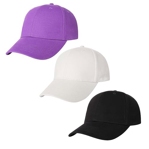 Image of 3 Pack Plain Cotton Strapback Baseball Hat Adjustable Low Profile Blank Team Ball Caps for Men Women