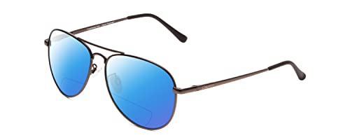 Coyote Classic II Metal Polarized BiFocal Sunglasses +2.25 Gunmetal/Blue Mirror Mens Womens Trendy Sunglass Readers Designer