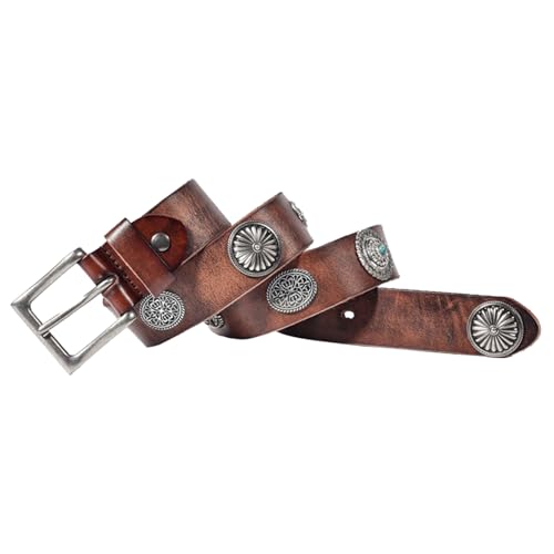 Ceinture cloutée punk argentée en cuir véritable large 3,8 cm pour jeans gothiques