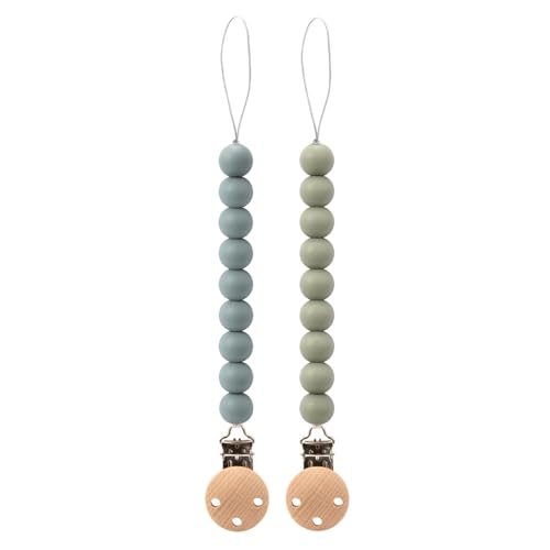 Image of Silicone Pacifier Clip Holder for Baby, Fits Most Pacifier Styles, BPA-Free, 2 Pack (Sage & Ether)