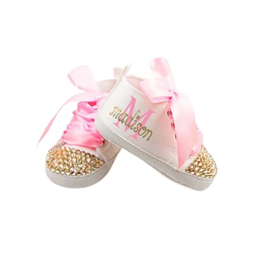 Personalized Pink Gold Baby Girl Shoes, Custom Infant Girl Shoes First Birthday Girl Outfit (4.65“（6-12months）)