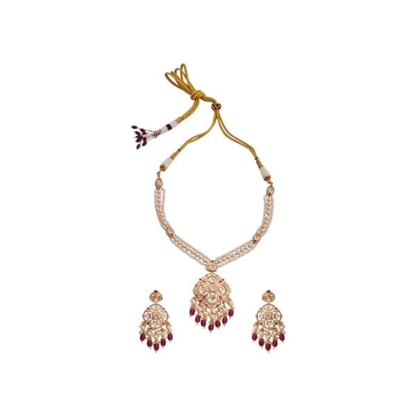 KUSHAL'S Fashion Jewellery Ruby Gold Plated Ethnic Kundan Jewellery Set