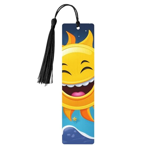 漫画 太陽 木製 しおり DIY ウッドクラフト しおり 木製吊り下げタグ カラフルなタッセル付き 木製ギフトタグ ラベル 本好きの方への珍しいギフト 男性 女性