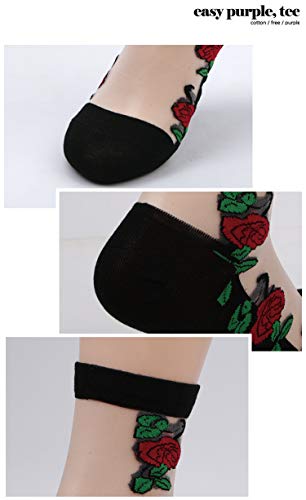 Tvoip 6 Pairs Fashion Women Lace Flower Ankle High Fish Net Socks Crystal Glass Silk Short Thin Transparent Roses Fishnet Socks4