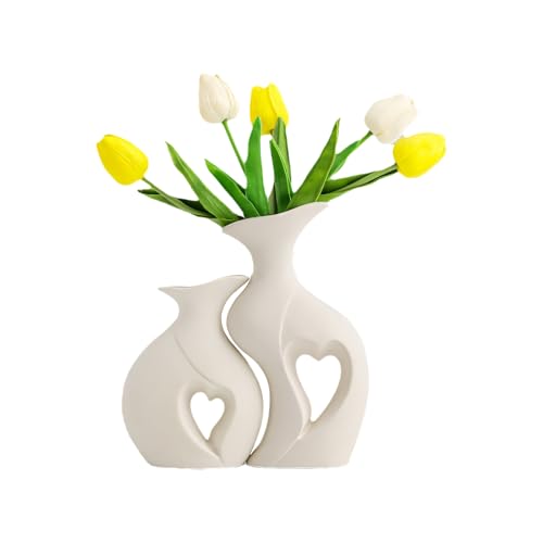 Lot de 2 vases en résine, en forme de cœur, style bohème, pour décoration de table, salon, style scandinave comme décoration de mariage, vases modernes...