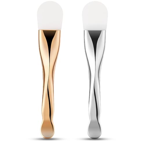 2 Pcs Face Mask Brush Silicone, Face Mask Brushes Facial Mud Mask Applicator, Hairless Silicone Cosmetic Scrapers, for Mud, Clay, Charcoal Mixed Mask Make Up Tools, Gold&Silver